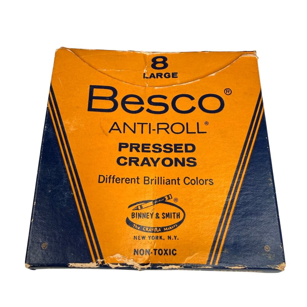 Vintage 1976-77 Besco Anti-Roll Crayons 8 Large Binney & Smith Crayola USA Retro